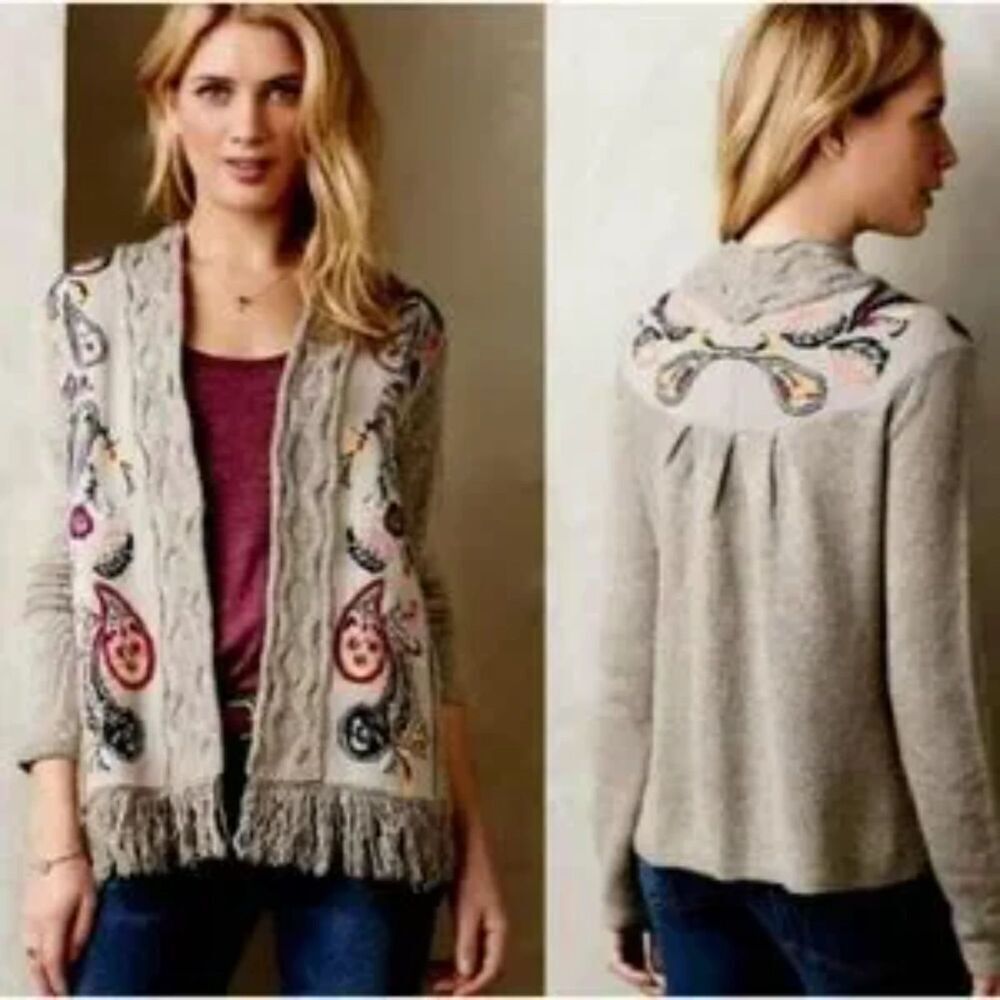 Sleeping On Snow Women Size M Folklore Embroidered Cardigan Paisley Sweater Boho